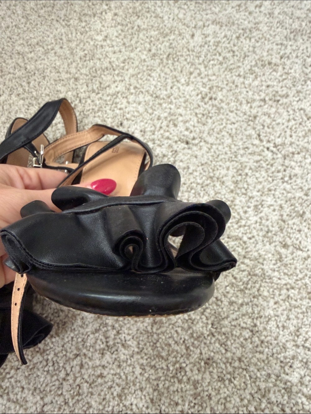 Express Black Ruffle Strap Heels - Picture 5 of 5